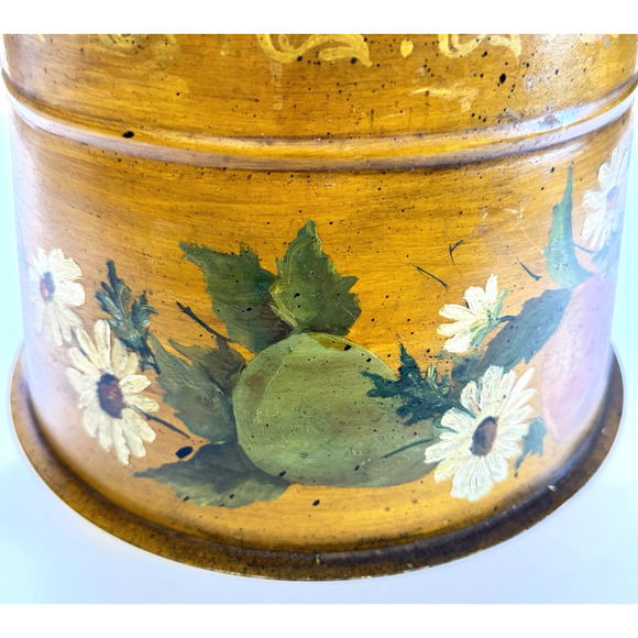 Vintage Painted Large Tin Folk Art Toleware Hand Painted Primitive Storage Metal - Picture 3 of 11